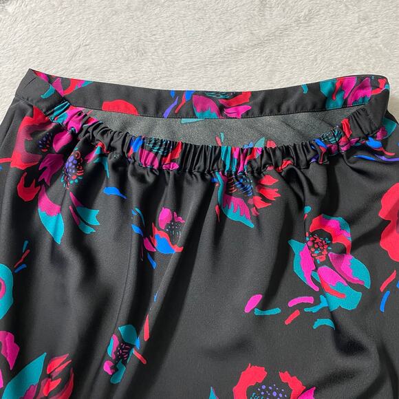 J. CREW Dark Floral Midi Skirt Women S‎ Black Raspberry Cottagecore Elastic Back - Picture 3 of 8